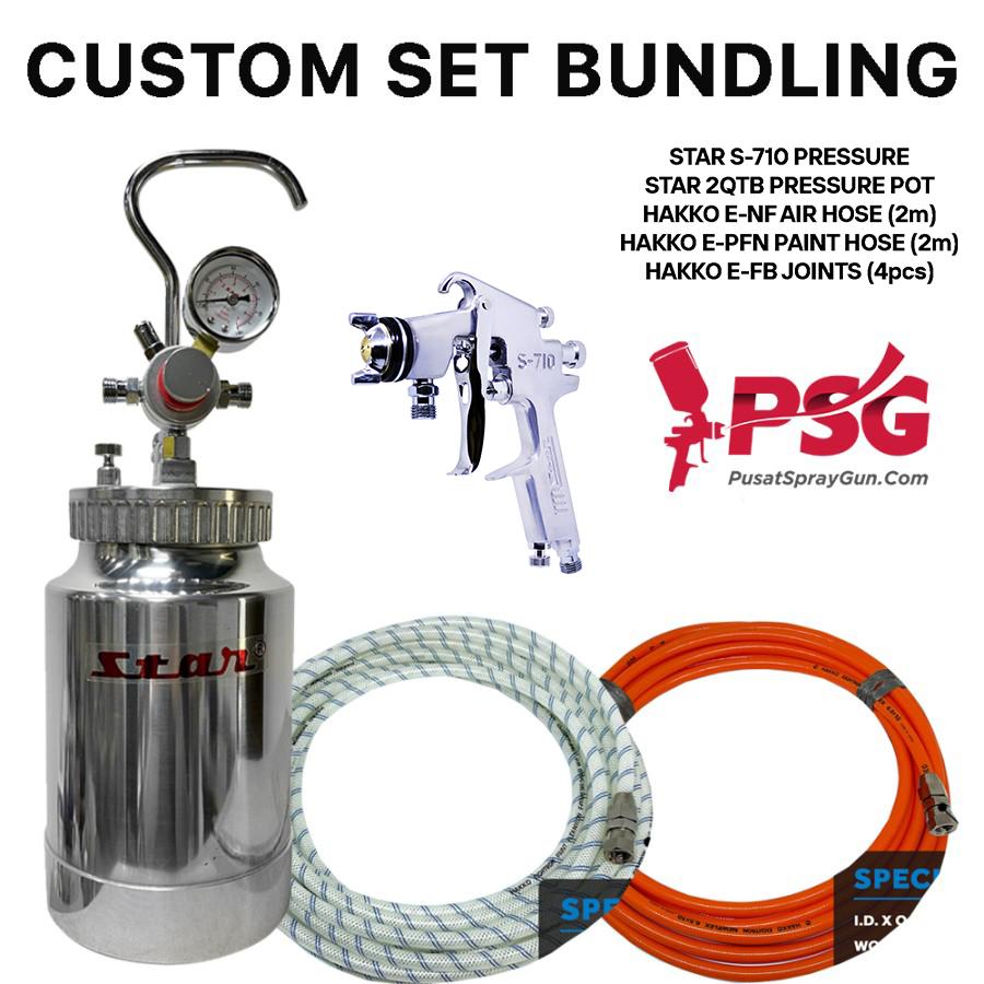 STAR 2L Paint Tank Bundling Package 3: Star S710 Pressure Type Spraygun + Hakko Air & Paint Hose & Joint
