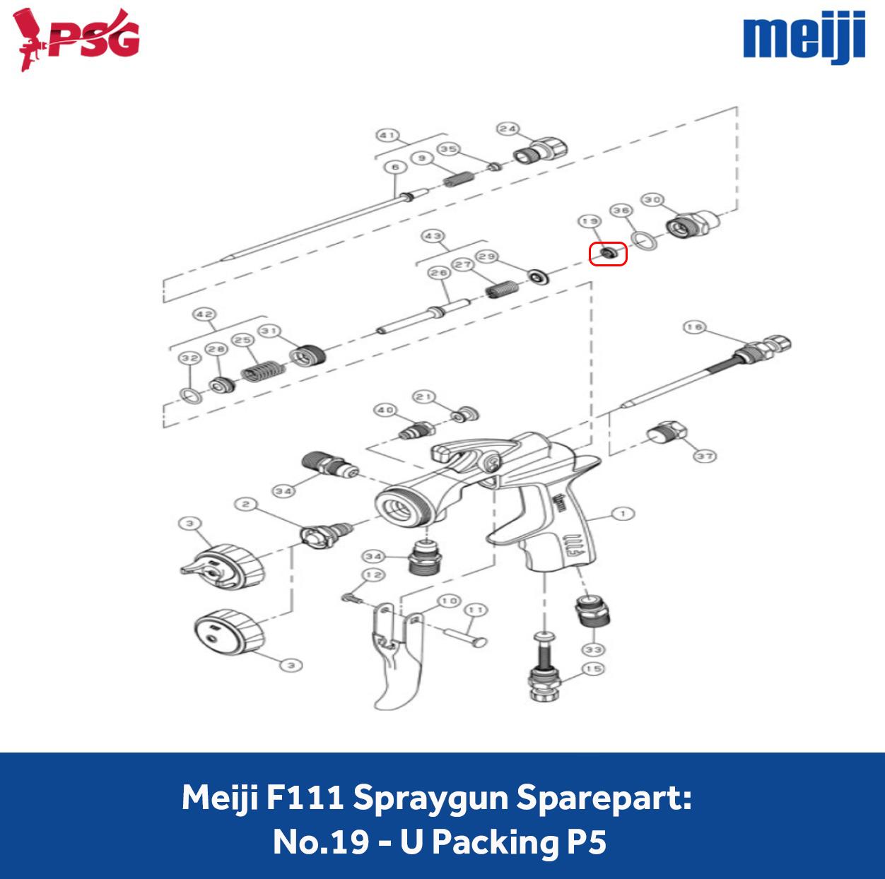 Meiji F111 Spraygun Sparepart: No.19 - U Packing P5 - Image 2
