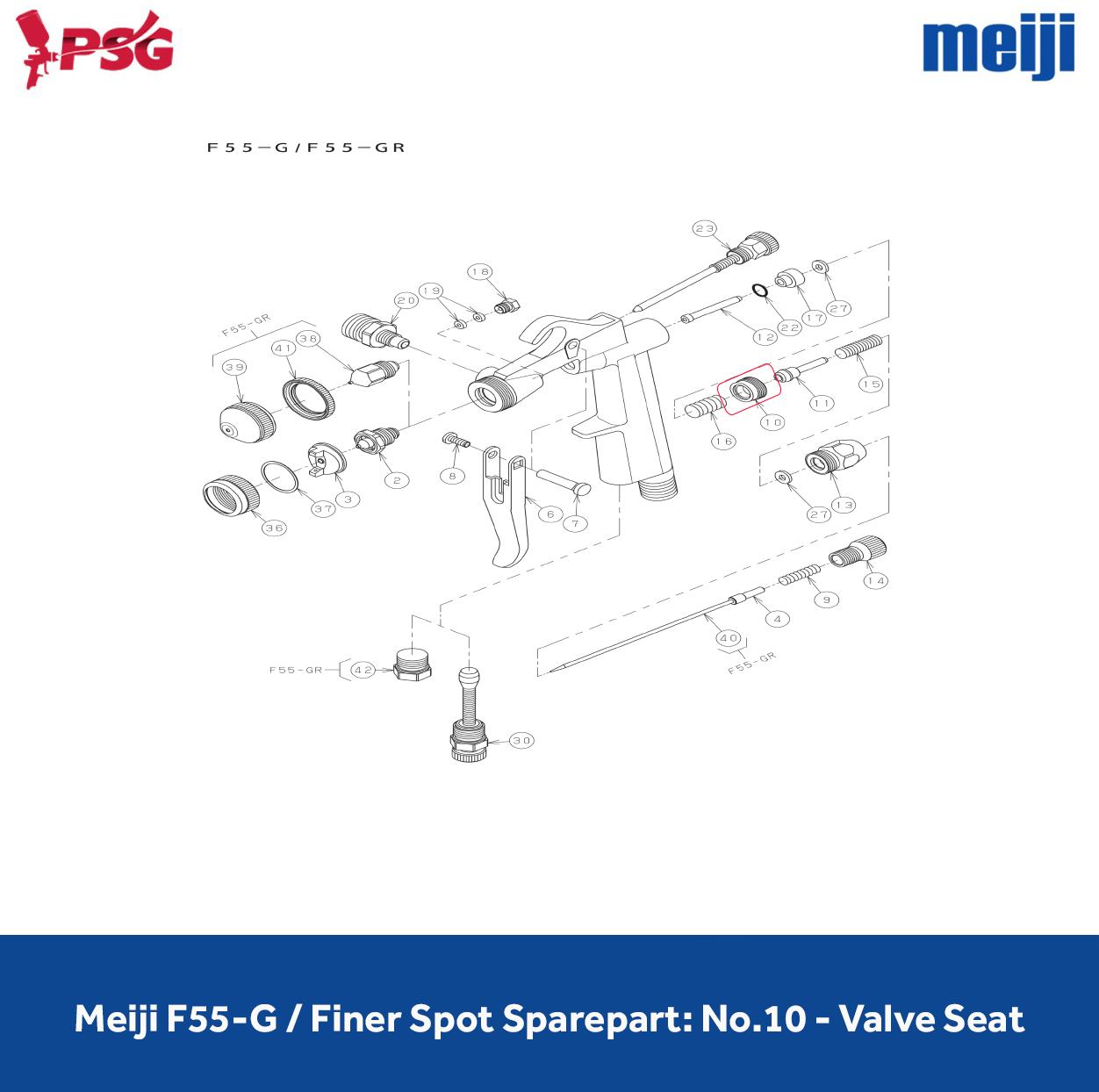 Meiji F55-G / Finer Spot Sparepart: No.10 - Valve Seat (407769) - Image 2