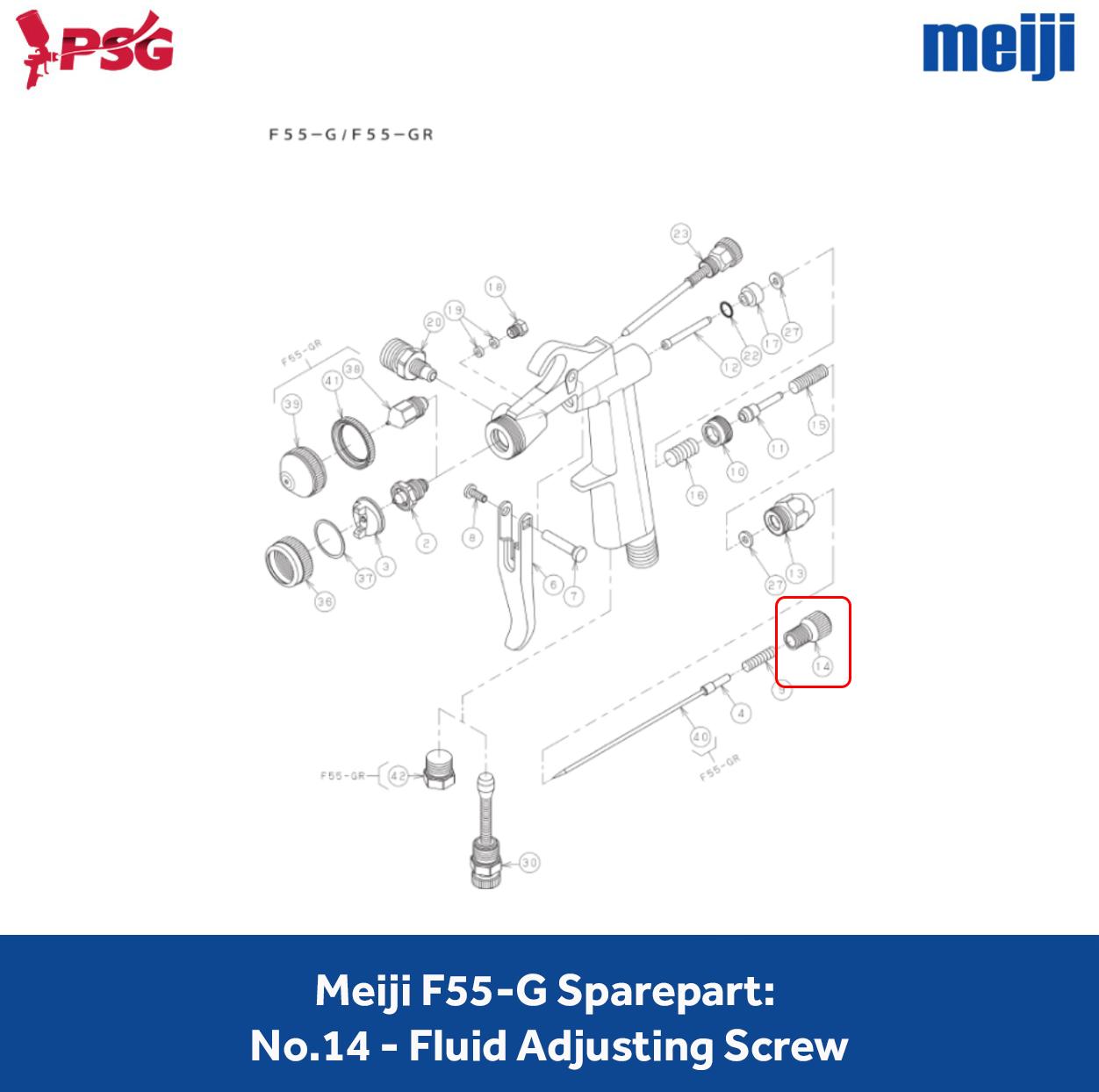 Meiji F55-G Sparepart: No.14 - Fluid Adjusting Screw (419448) - Image 3